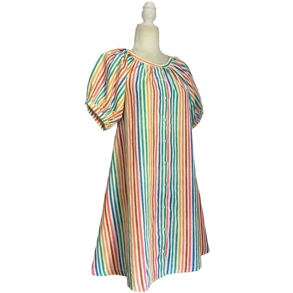 Smith & Quinn NWT Striped Dress Multicolor Stripe Puff Short Sleeve Button Front - Picture 6 of 14